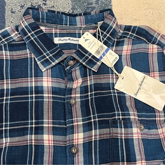NEW Tommy Bahama Soul Cal Surf Plaid Shirt Men's Size XL Bering Blue Check - Picture 2 of 10